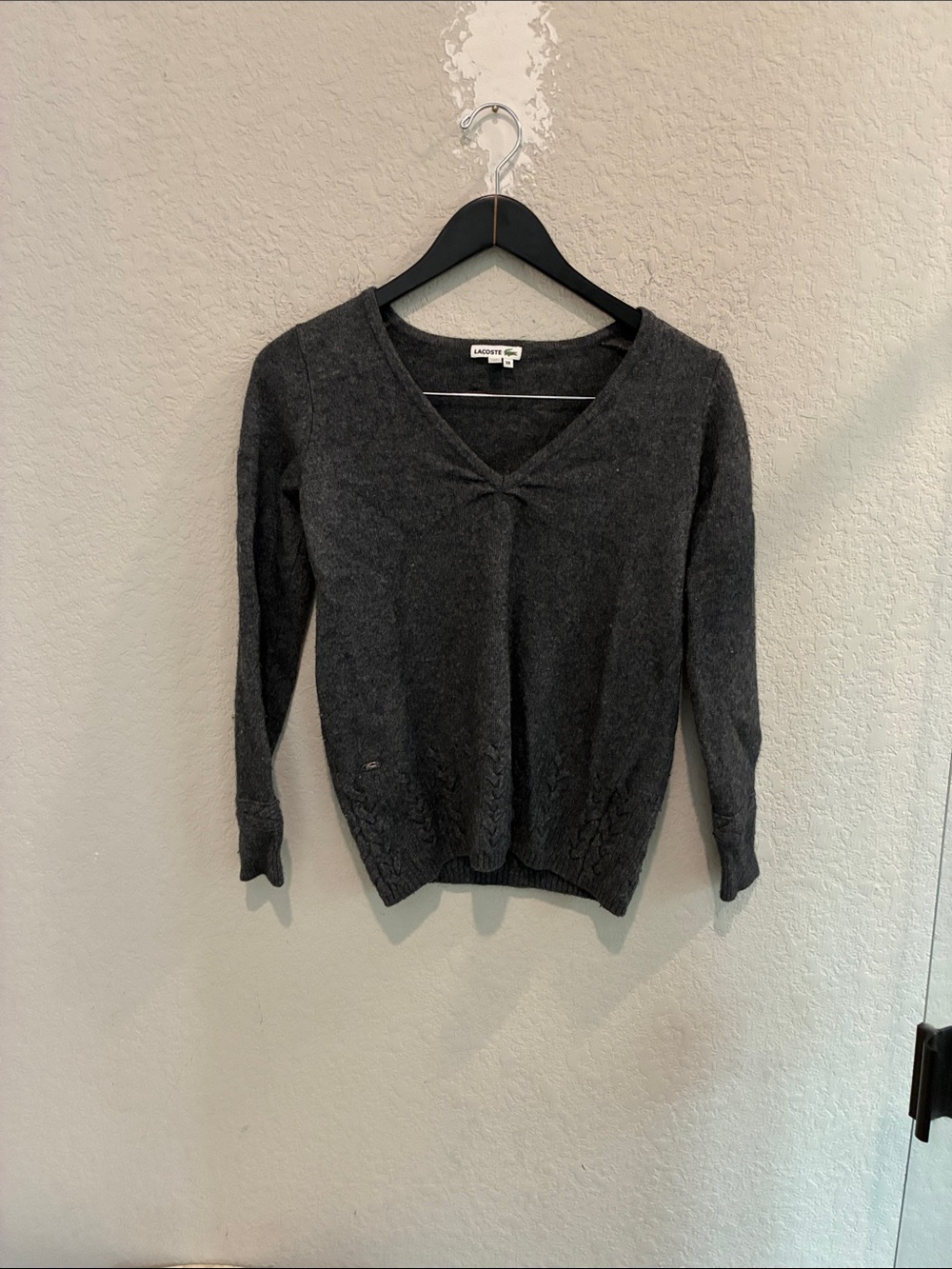 Lacoste Women's Charcoal Gray V-Neck Sweater